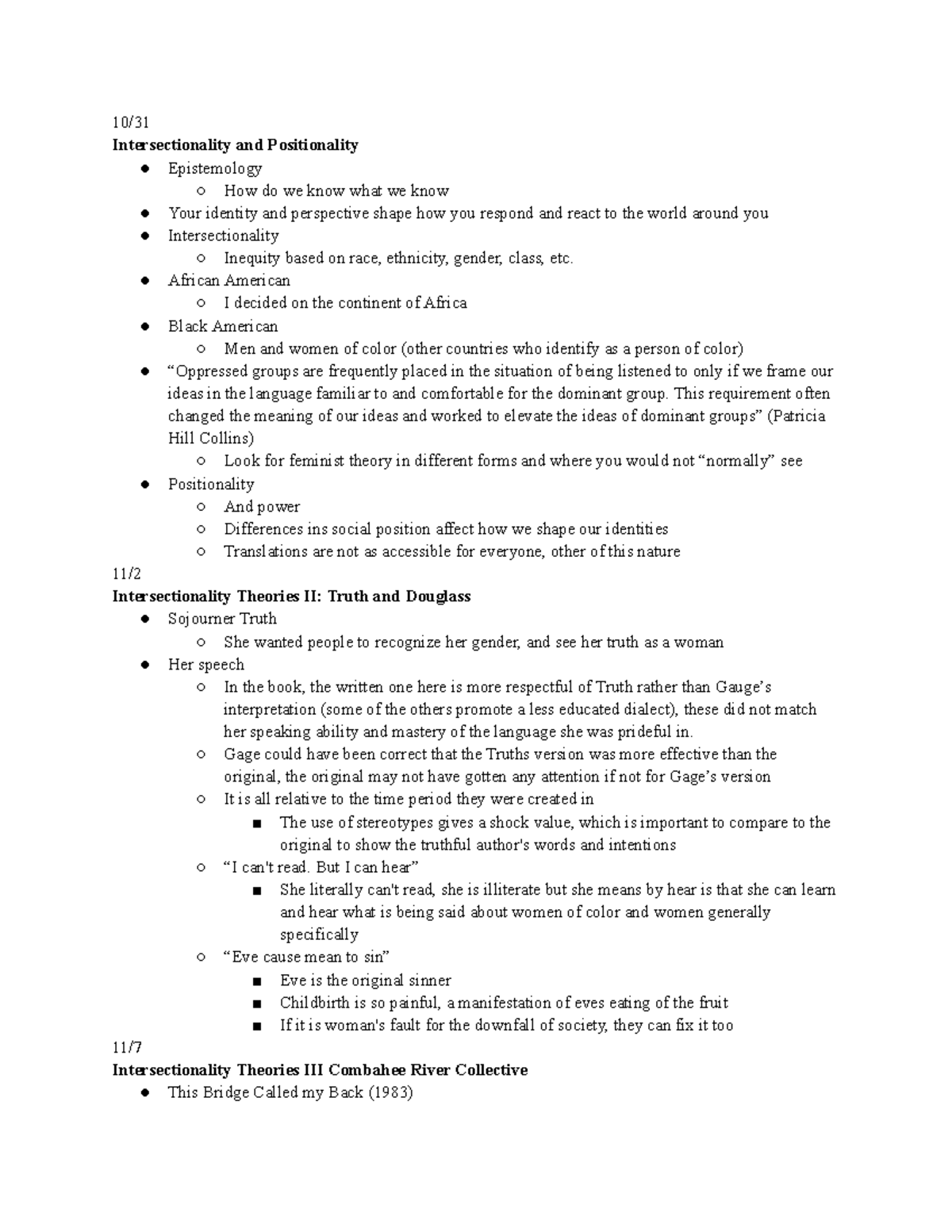 WOMS216 Module 5 Notes - 10/ Intersectionality and Positionality ...