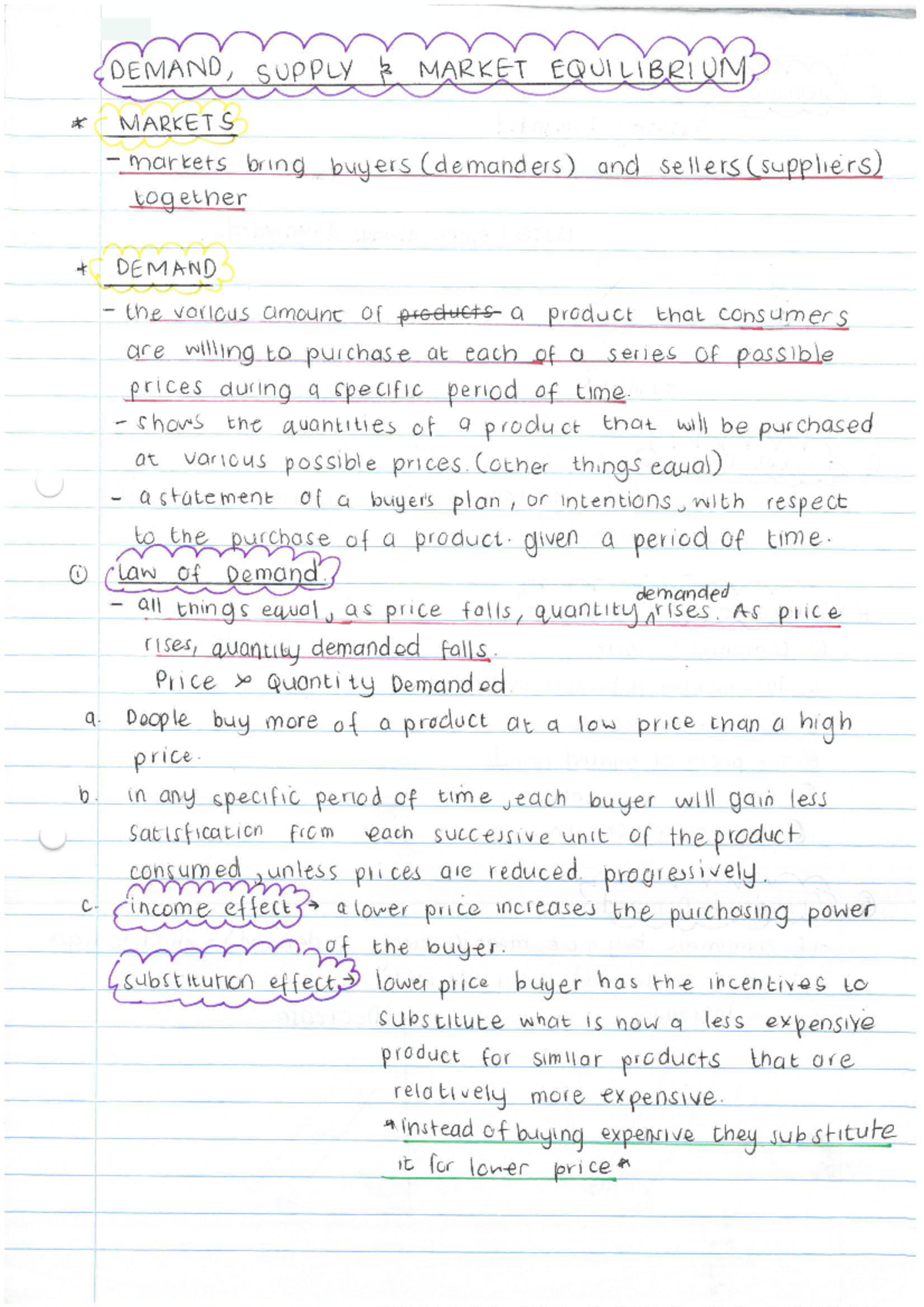 Demand, Supply and Market Equilibrium - Summary - EKN 110 - Powered by ...