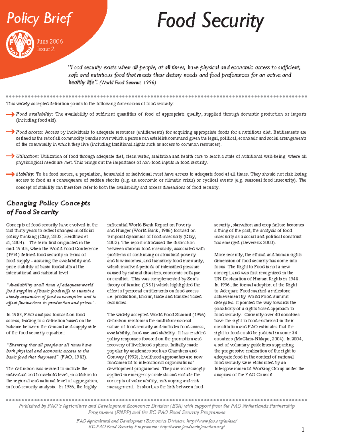 FAO Food security notes - Policy Brief June 2006 Issue 2 Food Security ...
