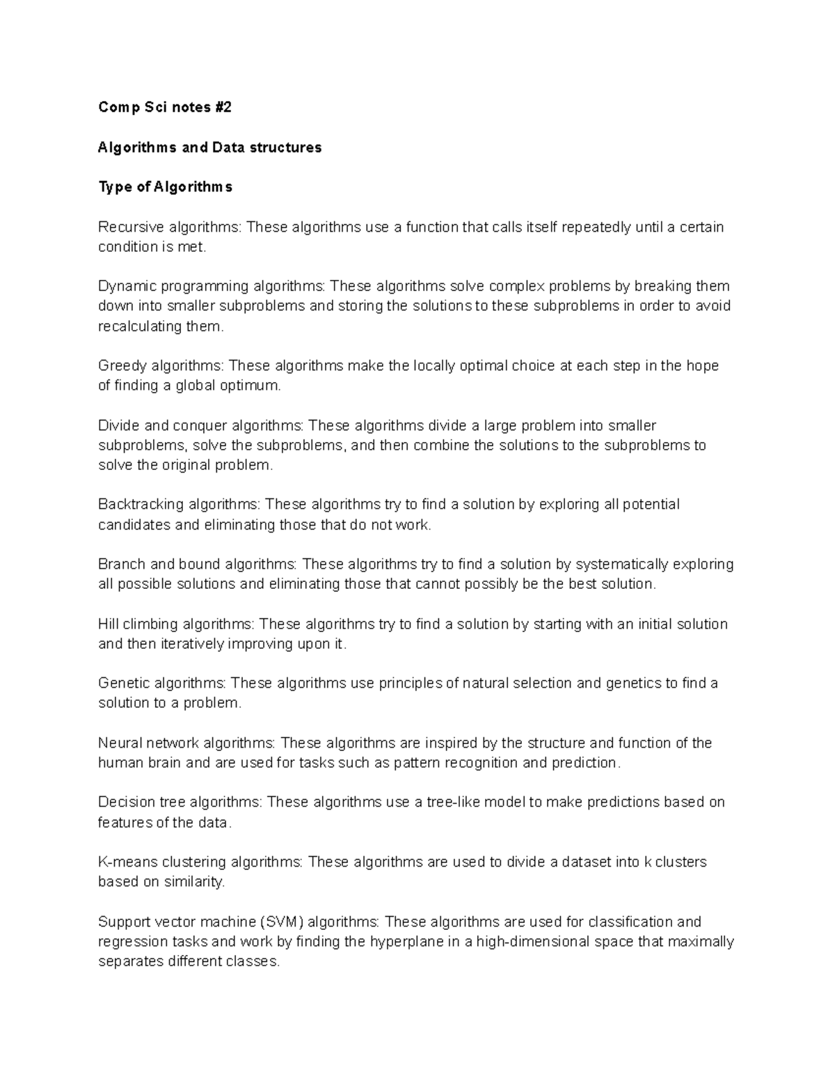 Comp Sci notes #2 - Dynamic programming algorithms: These algorithms ...