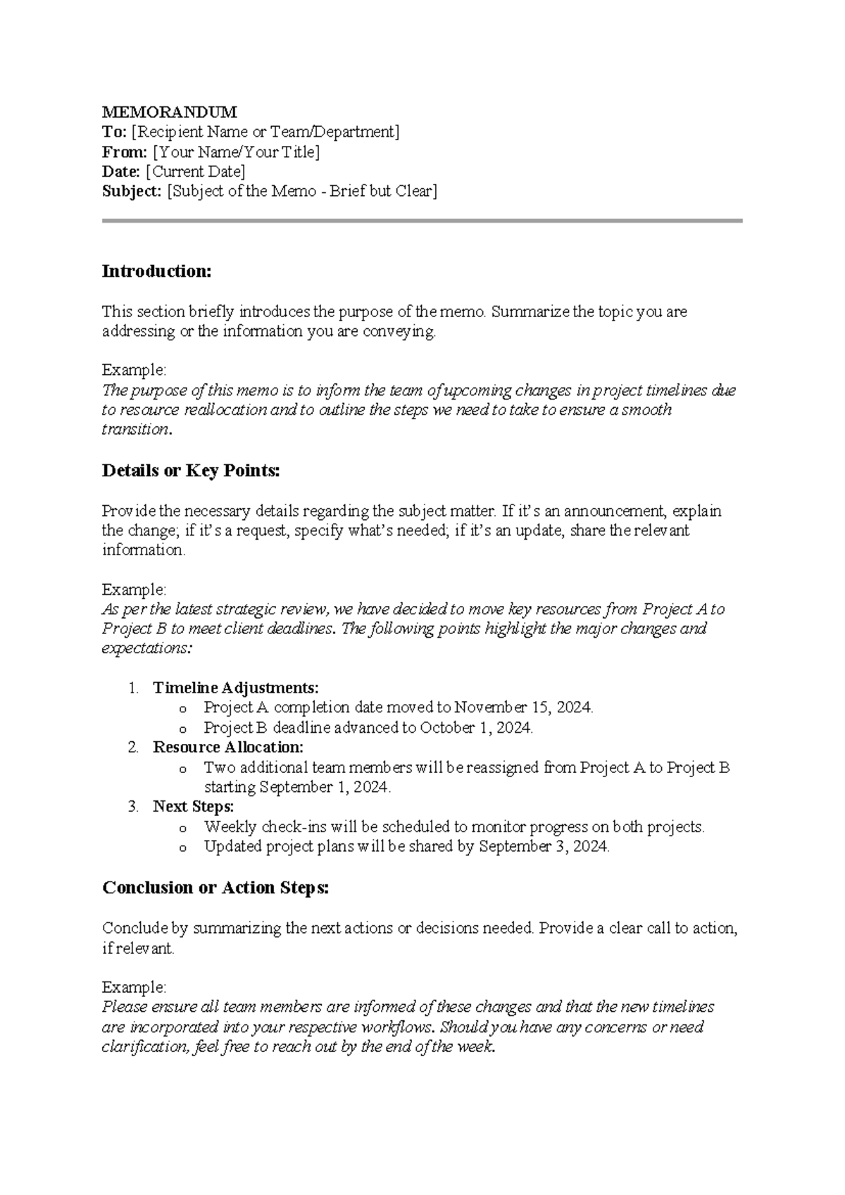 Memo - MEMORANDUM To: [Recipient Name or Team/Department] From: [Your ...