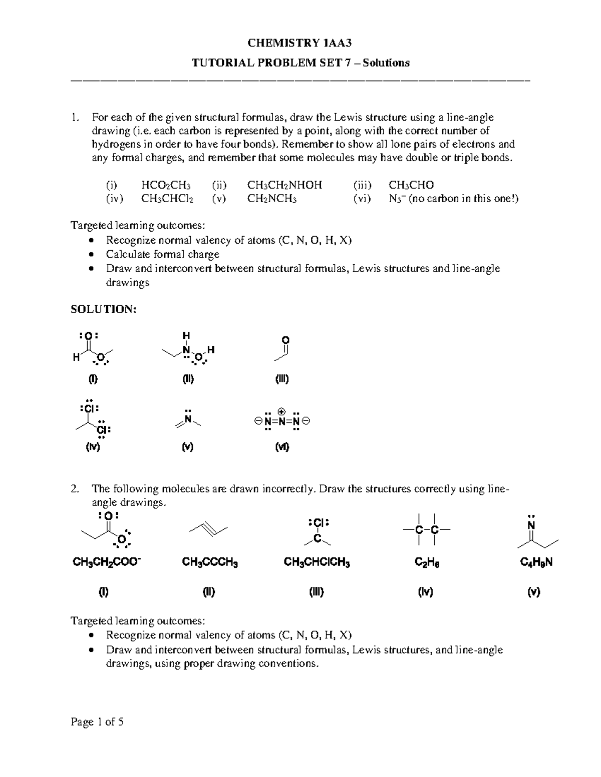 practice questions - TUTORIAL PROBLEM SET 7 – Solutions For each of the ...