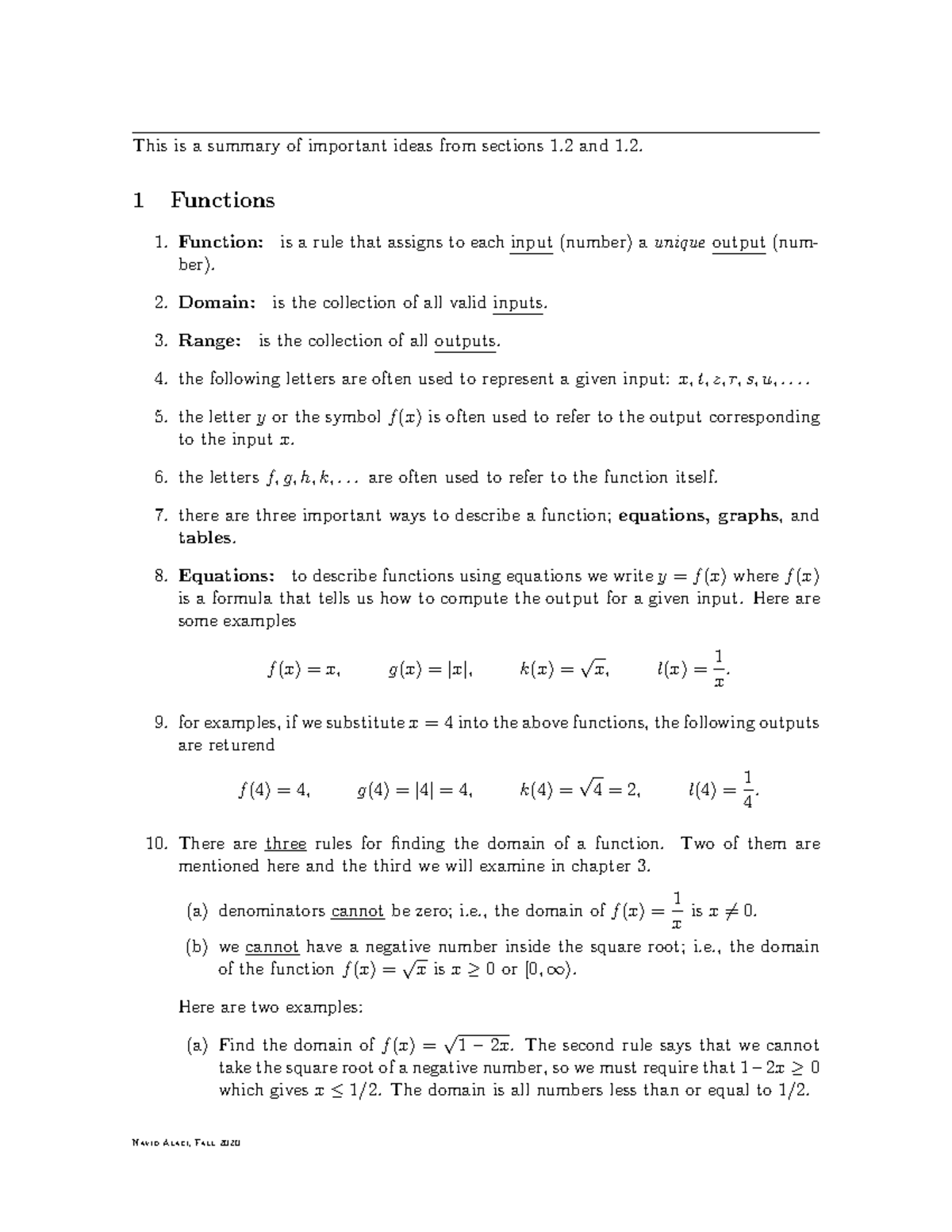 Section 1 - notes - This is a summary of important ideas from sections ...