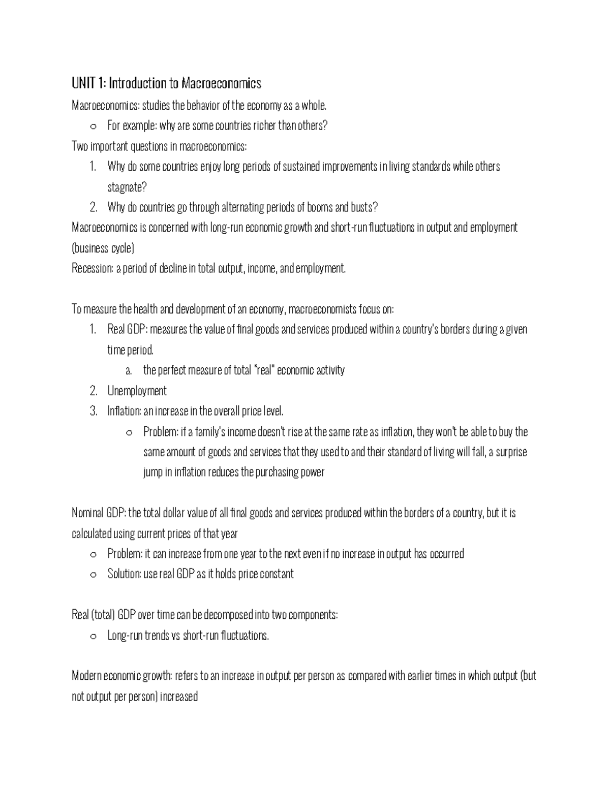 Intro to Macro (ECN 204) Notes - UNIT 1: Introduction to Macroeconomics ...
