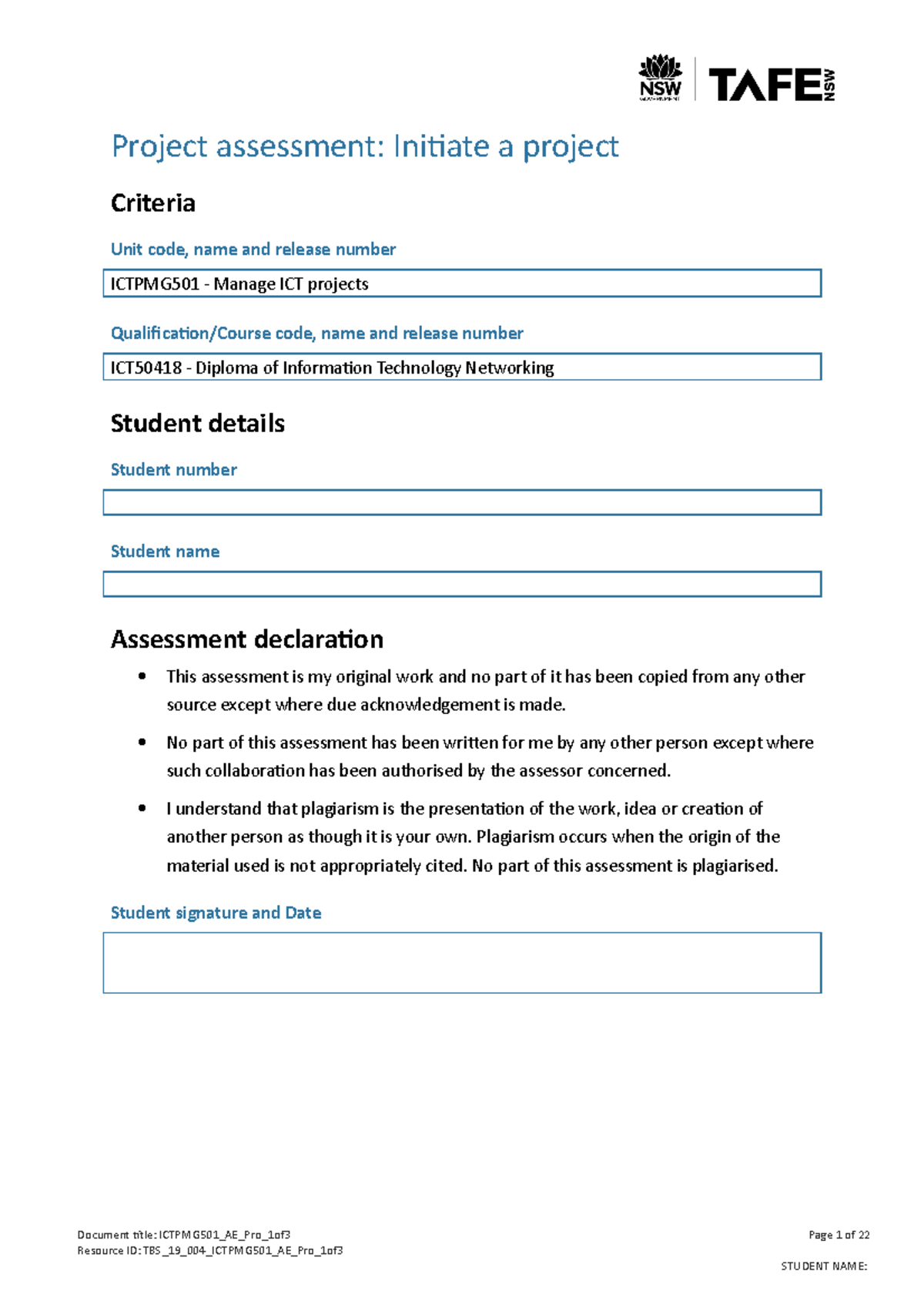 Ictpmg 501 AE Pro 1of3 - Project Assessment - Project assessment ...
