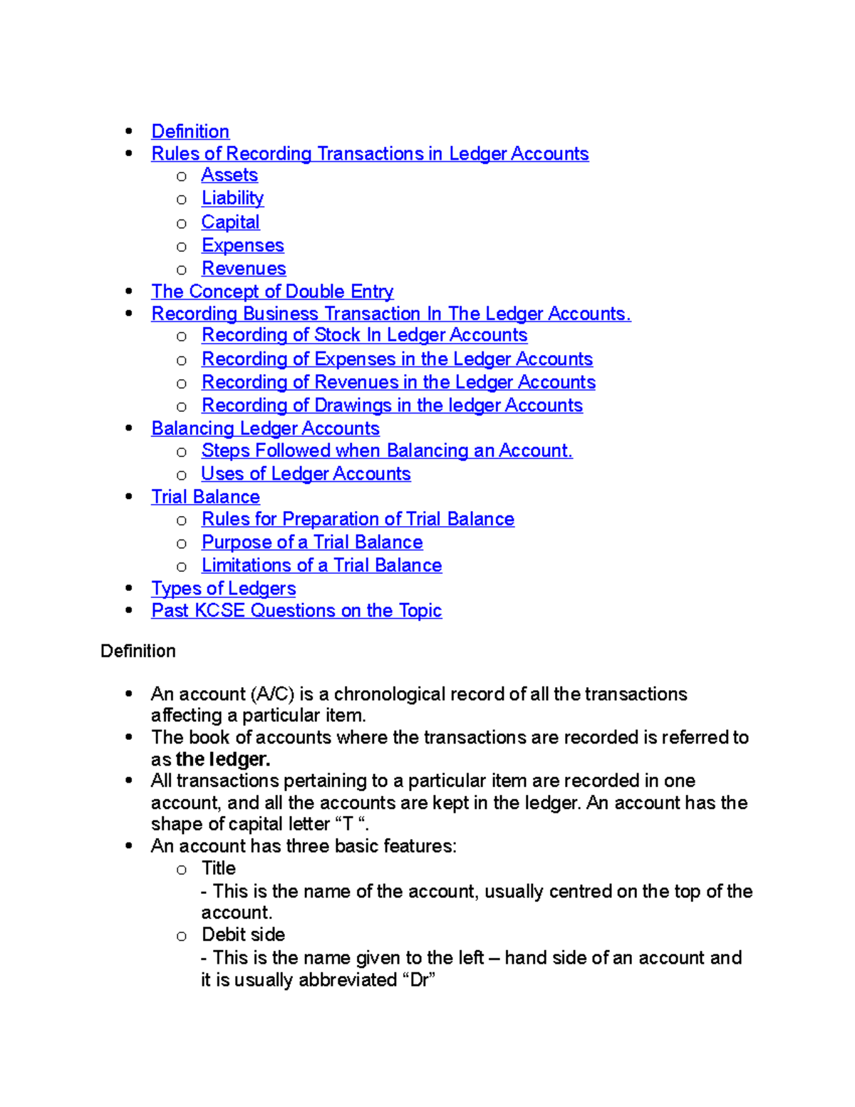 A full and in depth study of the ledgers. - Definition Rules of ...