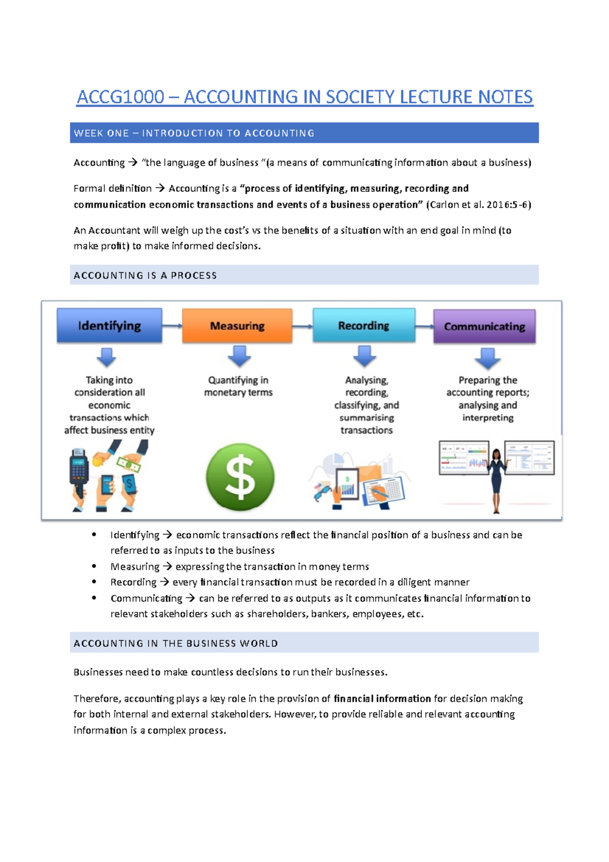 Lecture Notes Accounting - ACCG1000 – ACCOUNTING IN SOCIETY LECTURE ...