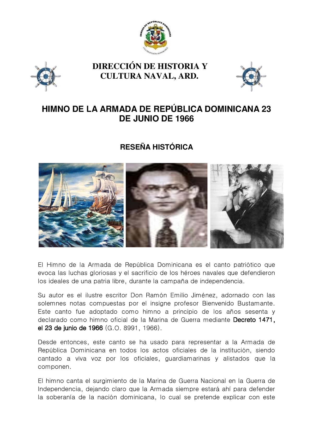 Rese a Historica Himno DE LA Armada DIRECCI N DE HISTORIA Y