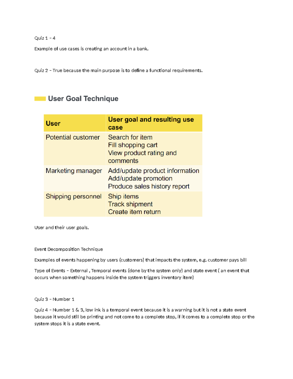 Lesson 3 - lecture notes - Quiz 1 – 4 Example of use cases is creating ...
