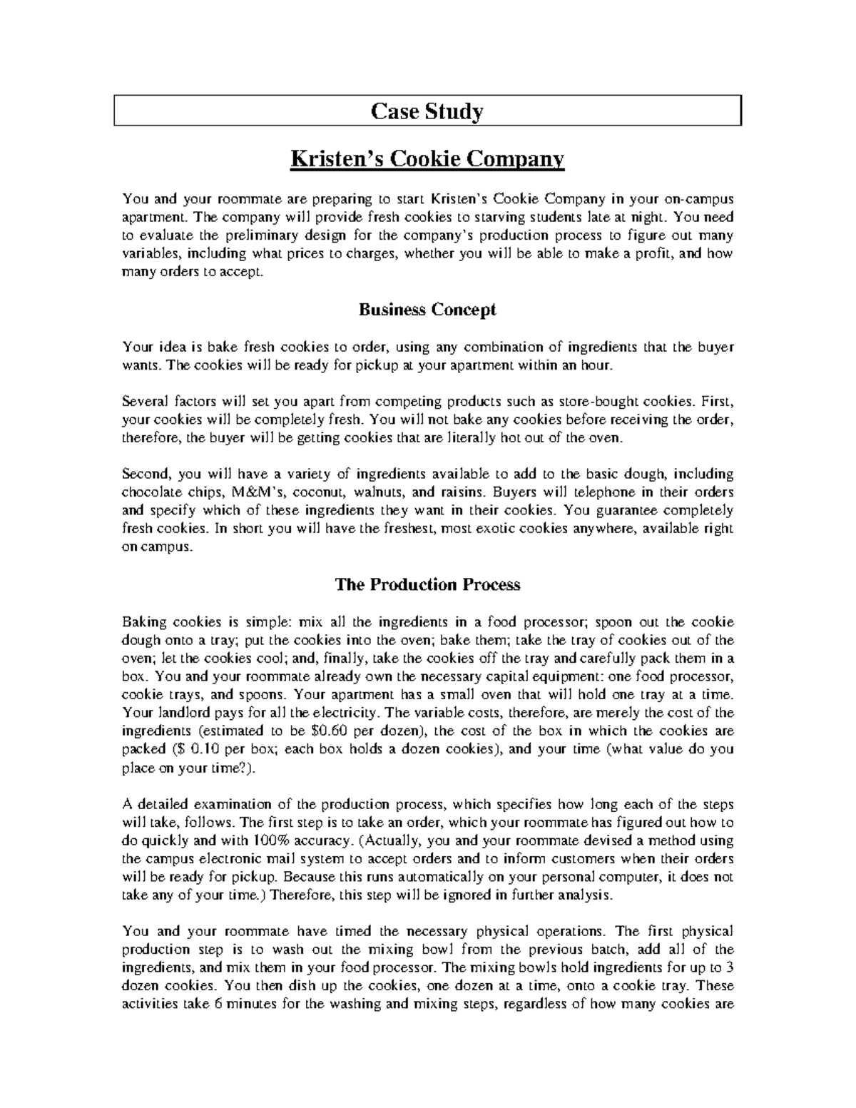 kristen's cookies case study solution