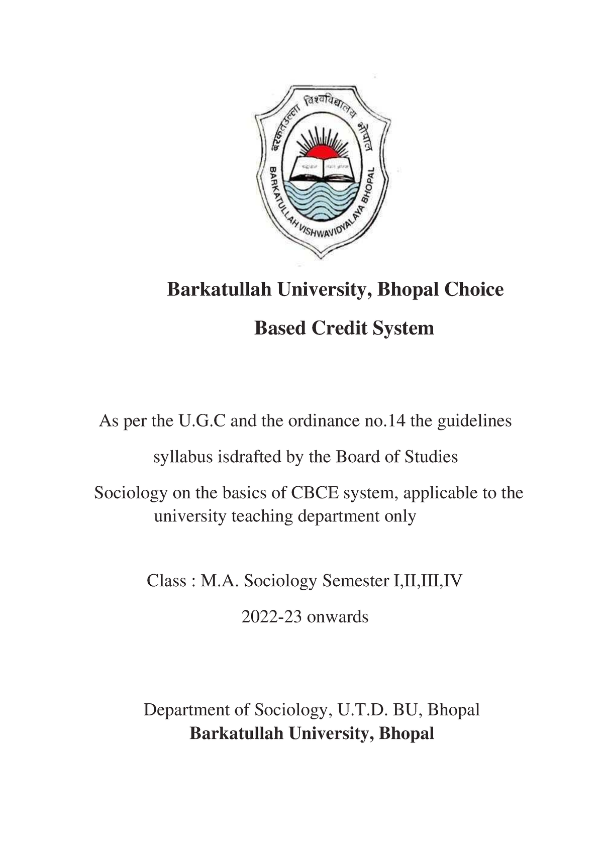 MA Sociology - Barkatullah University, Bhopal Choice Based Credit ...