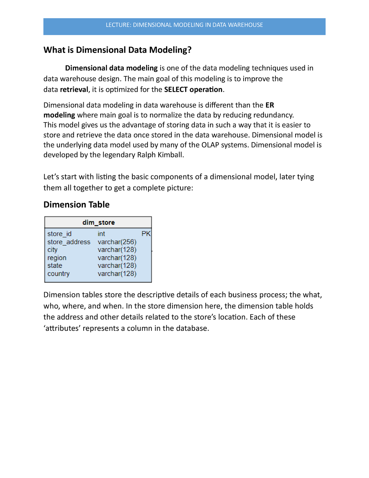 Dimensional Modeling - Lecture Notes 7 - What Is Dimensional Data ...