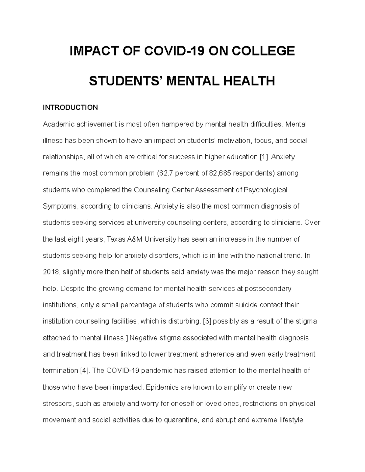 Impact of Covid-19 on College Students' Mental Health - IMPACT OF COVID ...