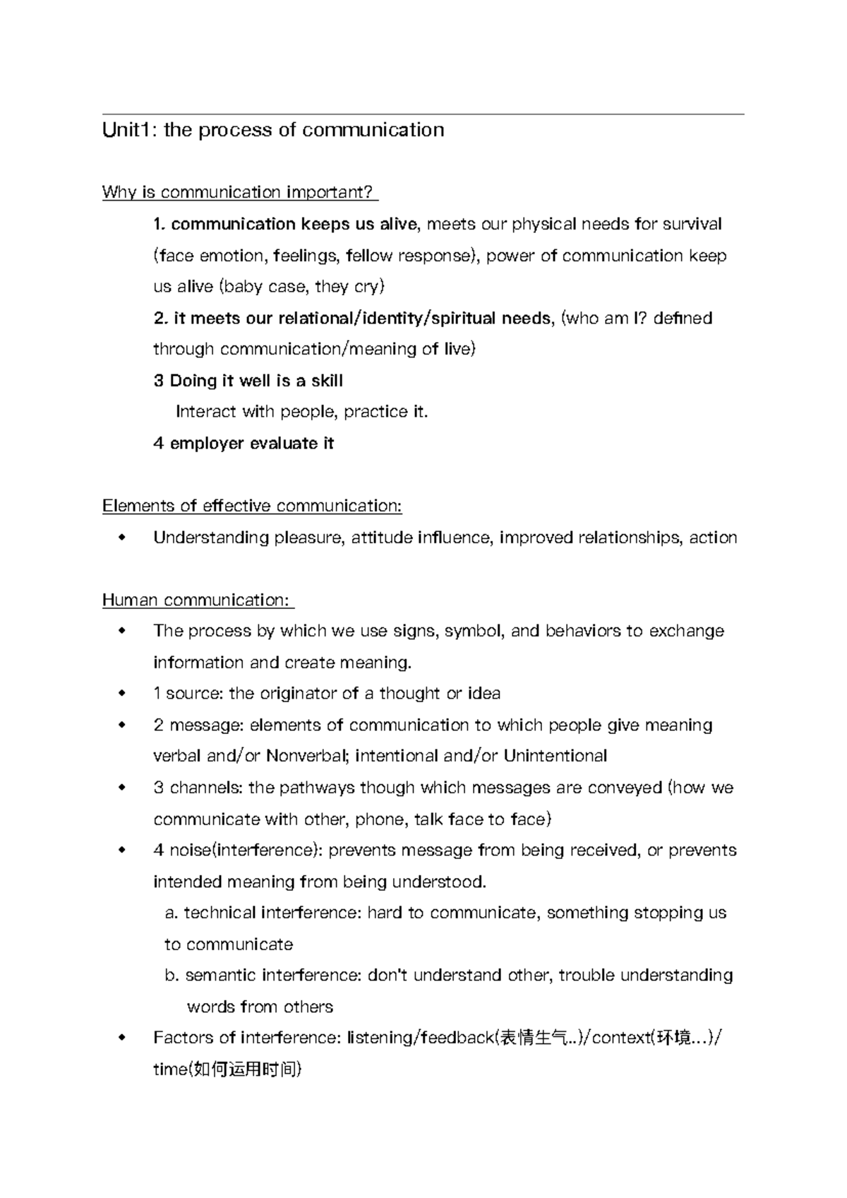 COMM 1000 Notes FALL 20 - Unit1: the process of communication Why is ...