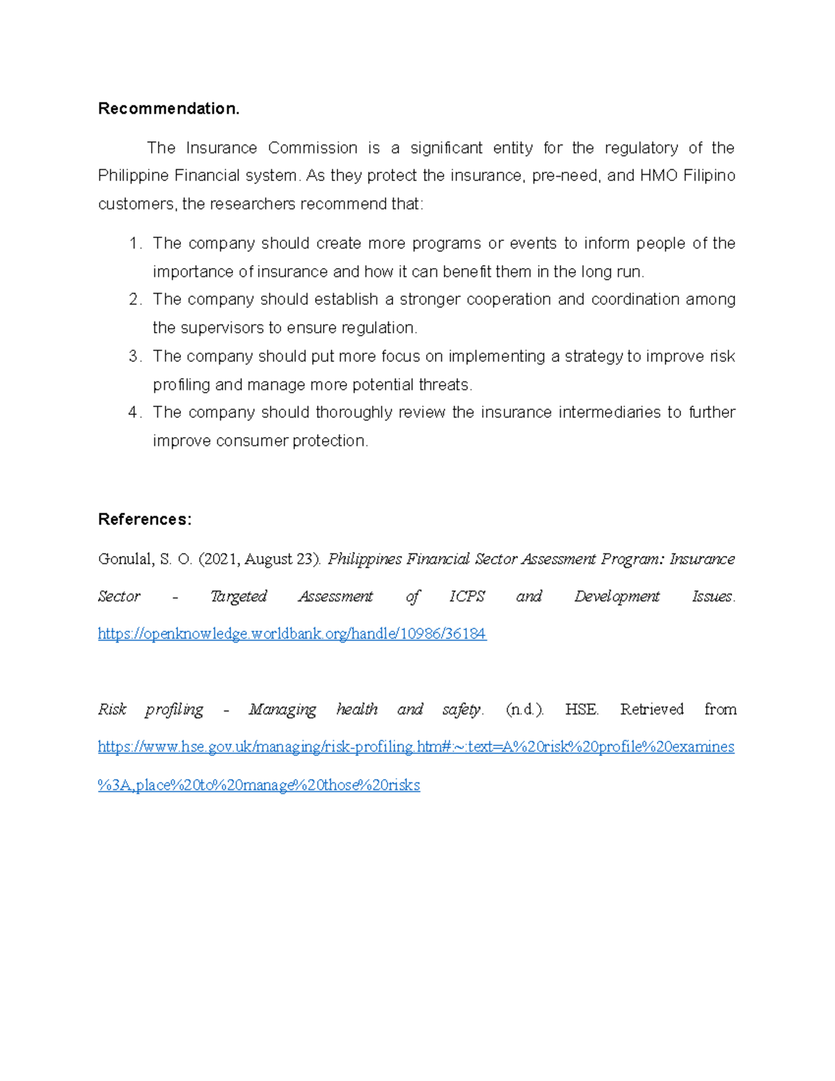 Recommendation - The Insurance Commission is a significant entity for ...