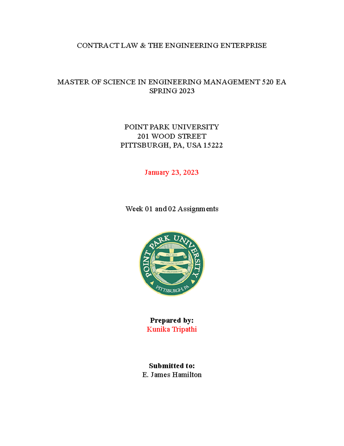Contract Law weekly assignment - CONTRACT LAW & THE ENGINEERING ...