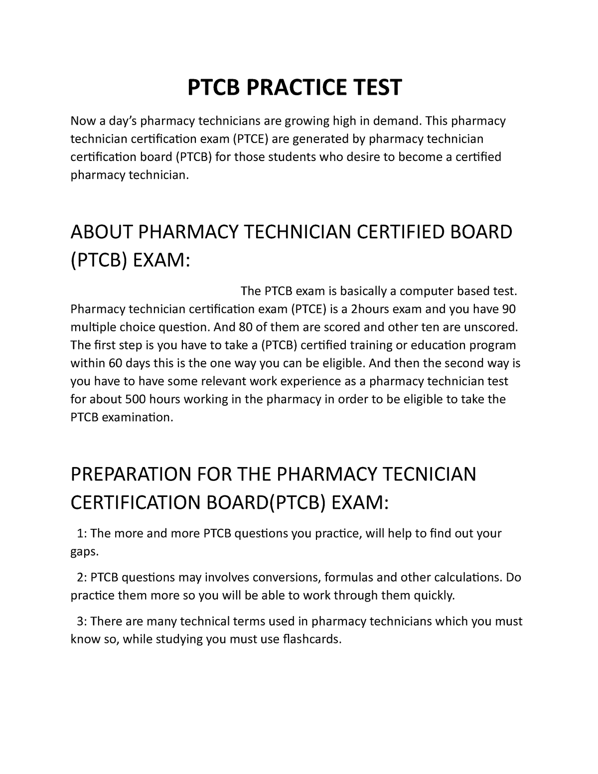 PTCB Practice TEST - Pf'flkef';e;f' - PTCB PRACTICE TEST Now A Day’s ...