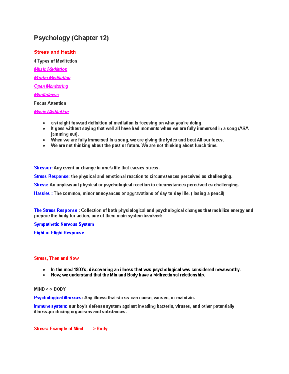 Psychology (Chapter 12) Notes - Psychology (Chapter 12) Stress and ...