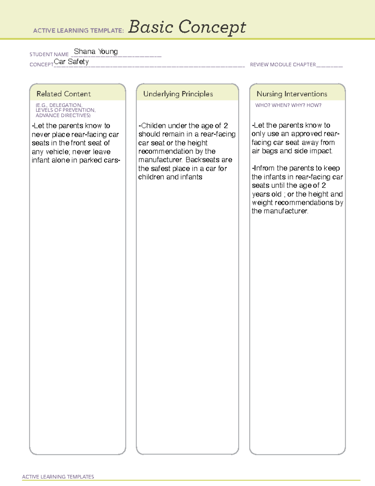 Car Seat - Nursing lecture notes. - NURS 230 - ACTIVE LEARNING ...