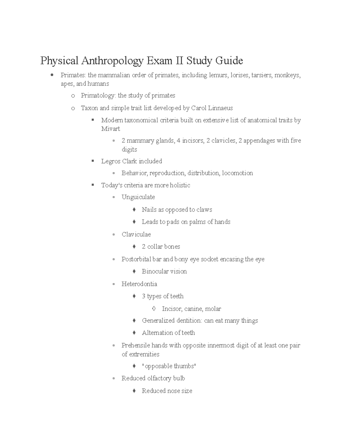 Phy Anthro Exam II Study Guide - Physical Anthropology Exam II Study ...