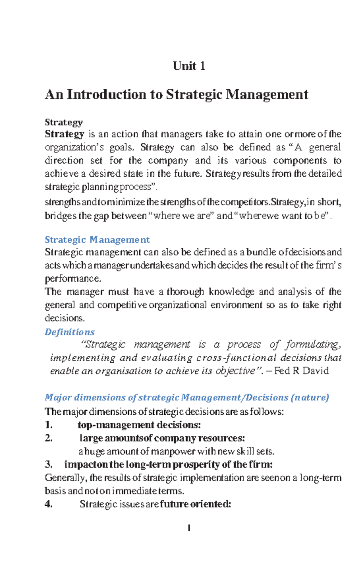 Chapter 1 ASM - Unit 1 An Introduction to Strategic Management Strategy ...