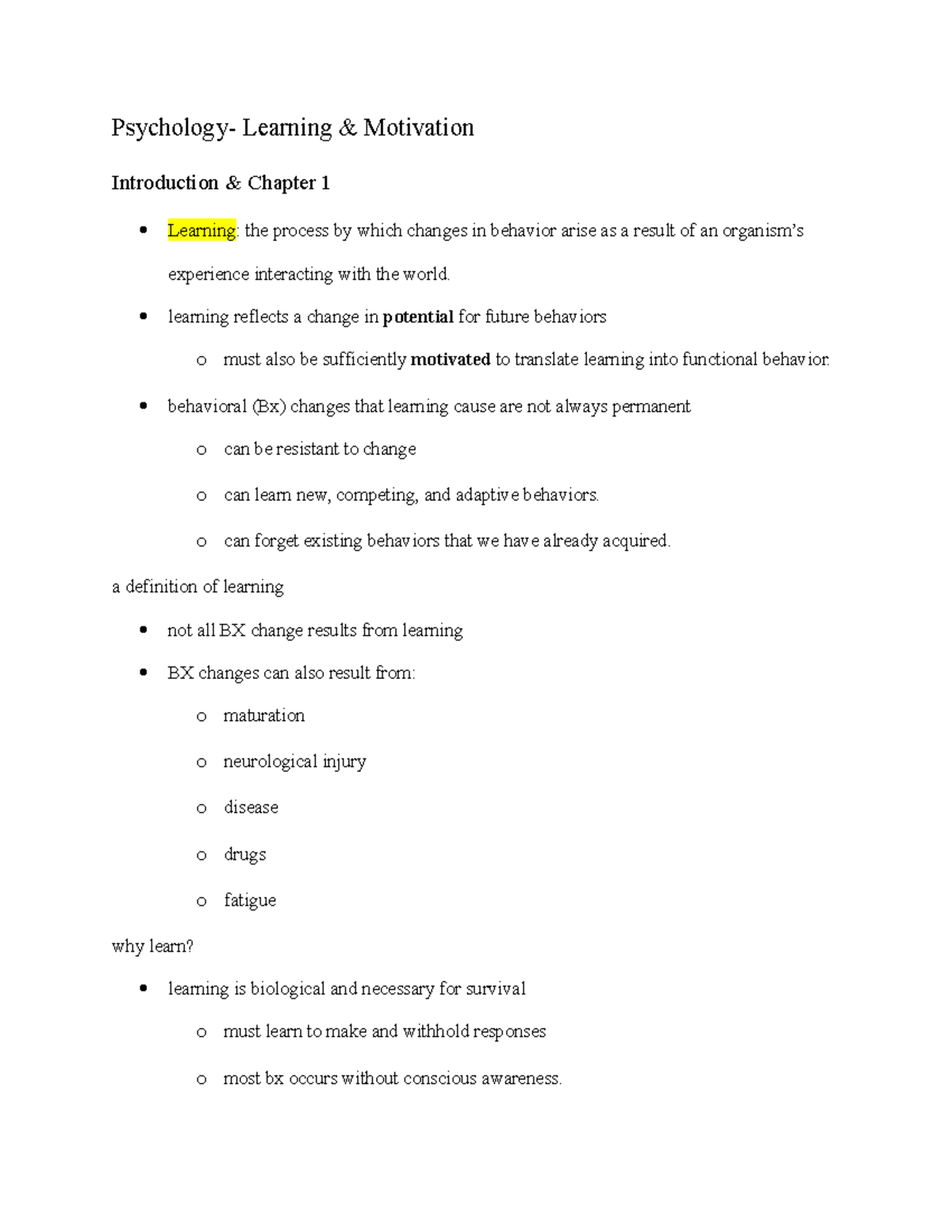 Ch. 1 Notes - Psychology- Learning & Motivation Introduction & Chapter ...