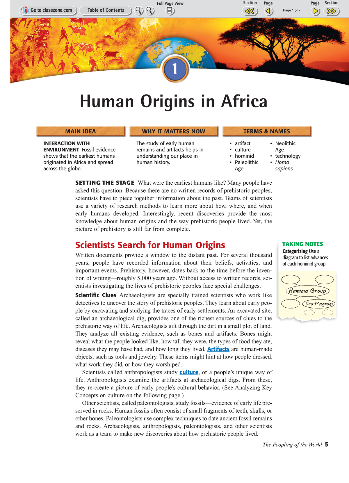 01 1 Human Origins In Africa The Peopling Of The World 5 MAIN IDEA 