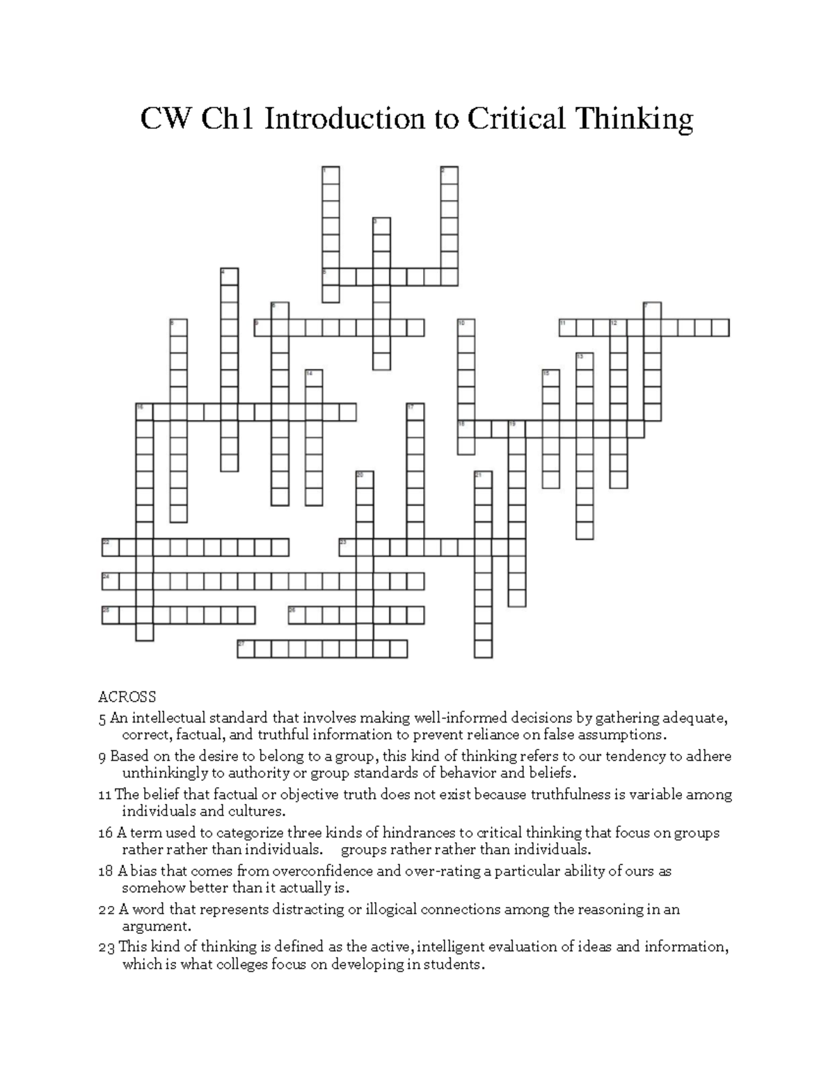 aes critical thinking crossword answers