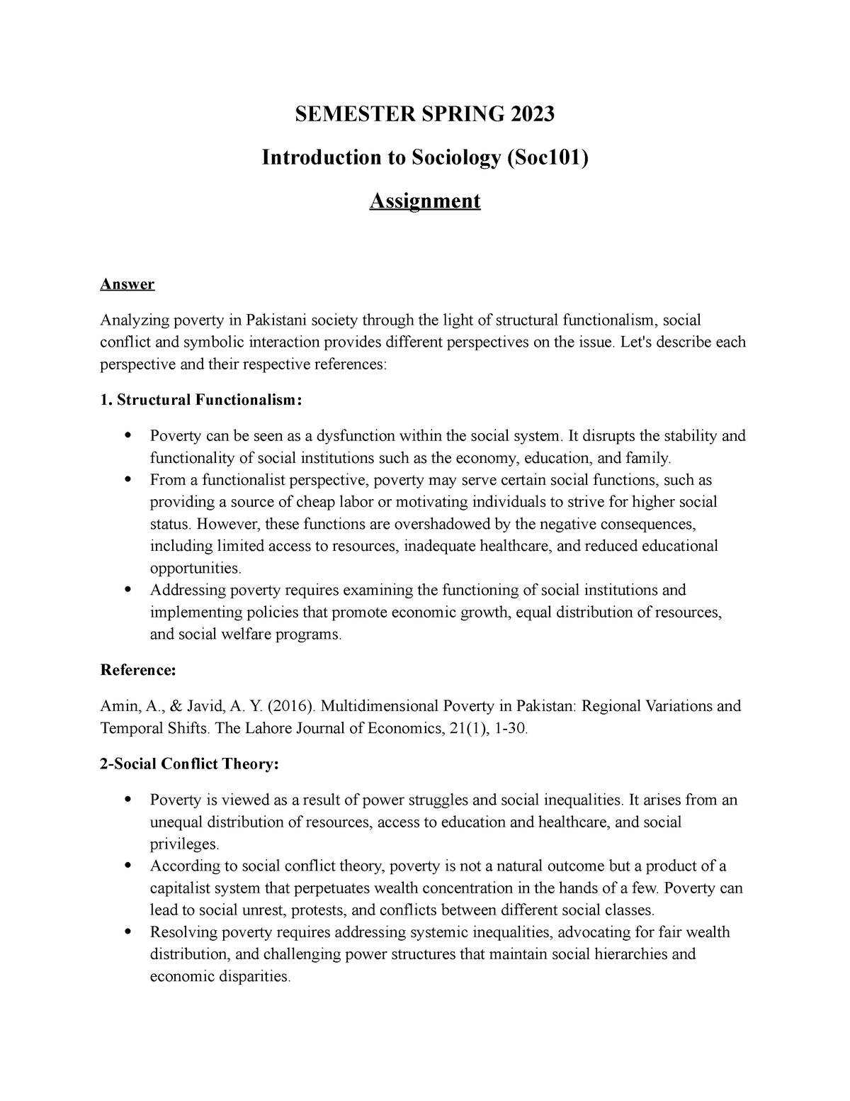 introduction to sociology (soc101) assignment no. 01