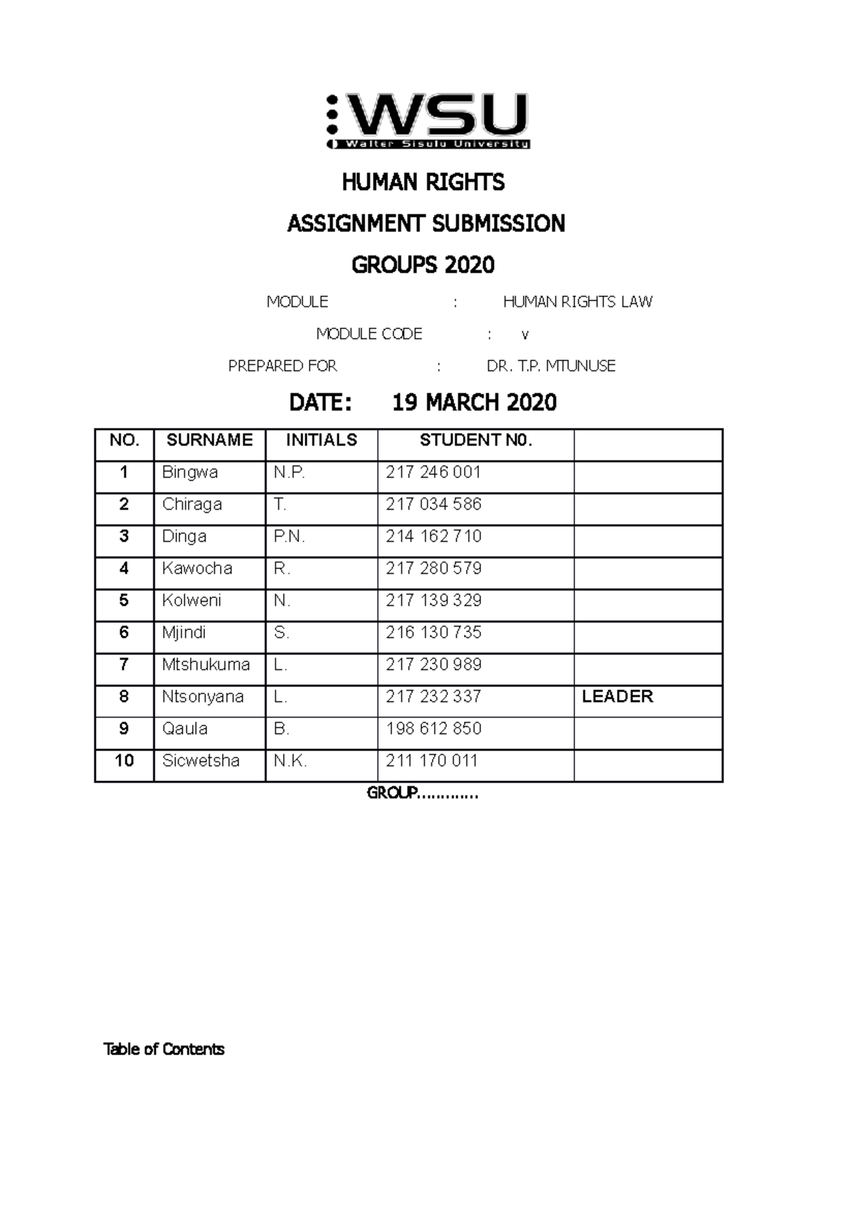 individual rights assignment submission