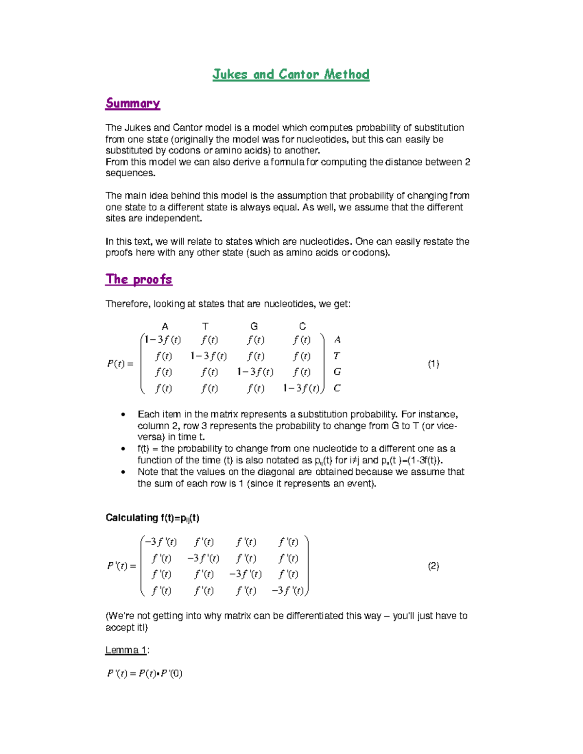 Jc - Metodo Jules y Cantor - The Jukes and Cantor model is a model ...