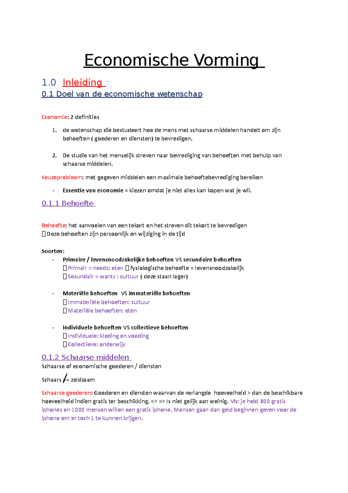 Economie Samenvatting Met Oefeningen - Economische Vorming 1 Inleiding ...