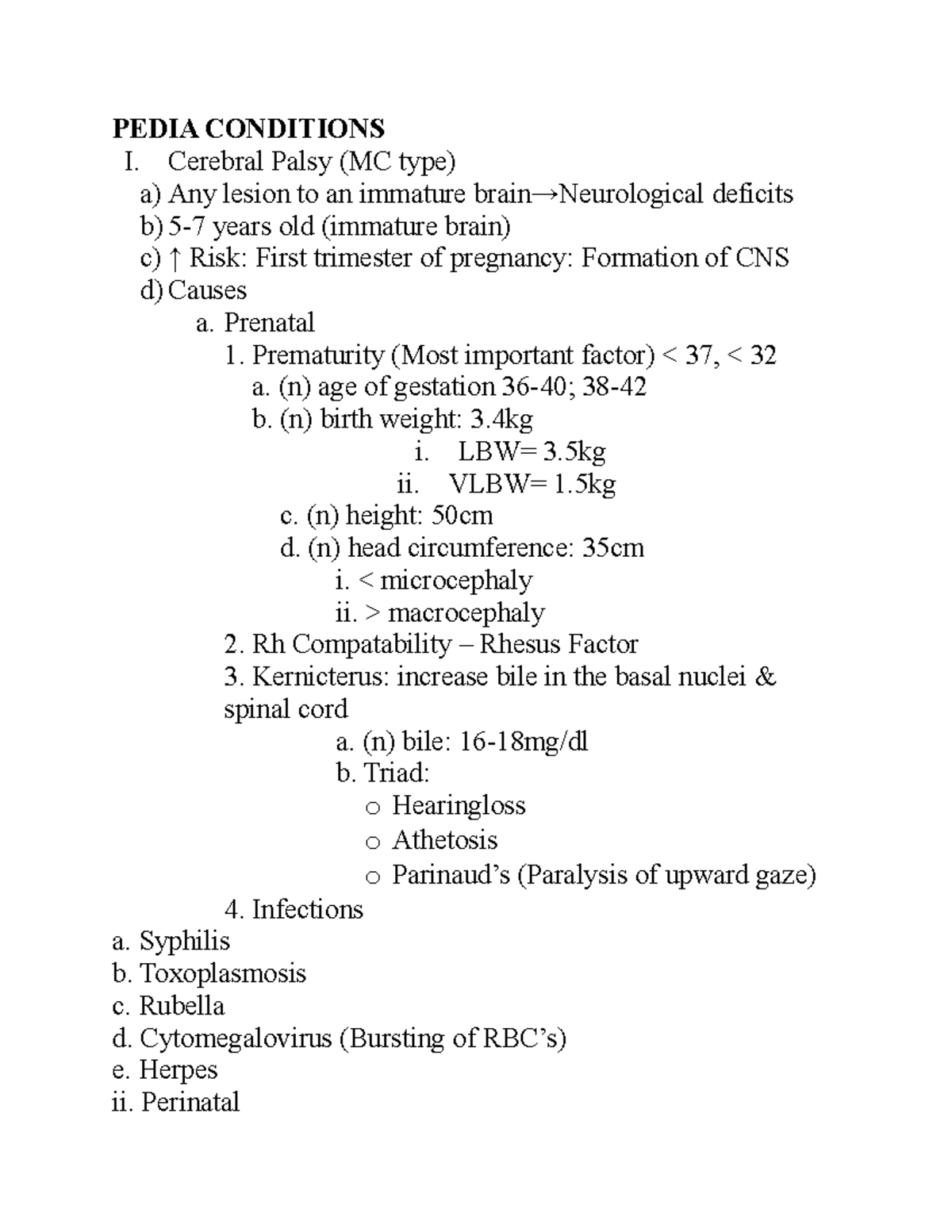 Pediatric condition Lecture notes 1 PEDIA CONDITIONS I. Cerebral