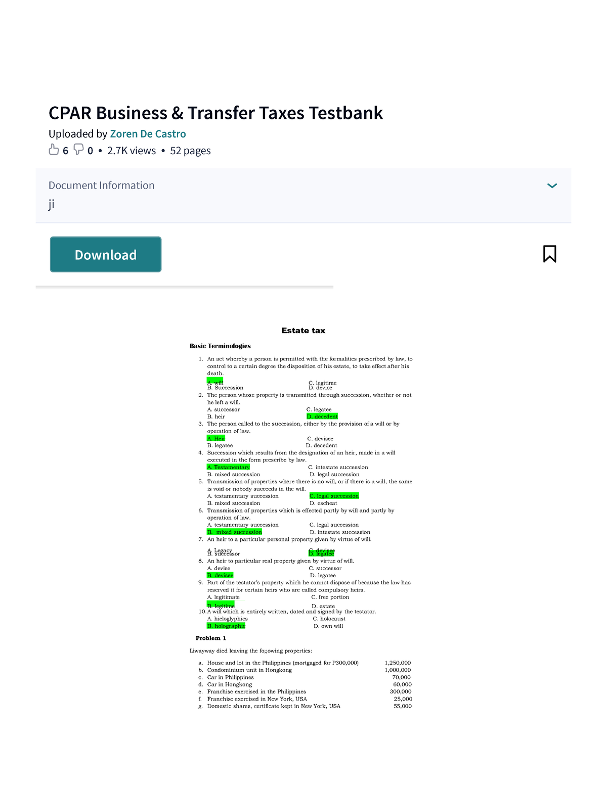 Pdfcoffee Business Tax Estate Tax Transfer Tax Cpar Business