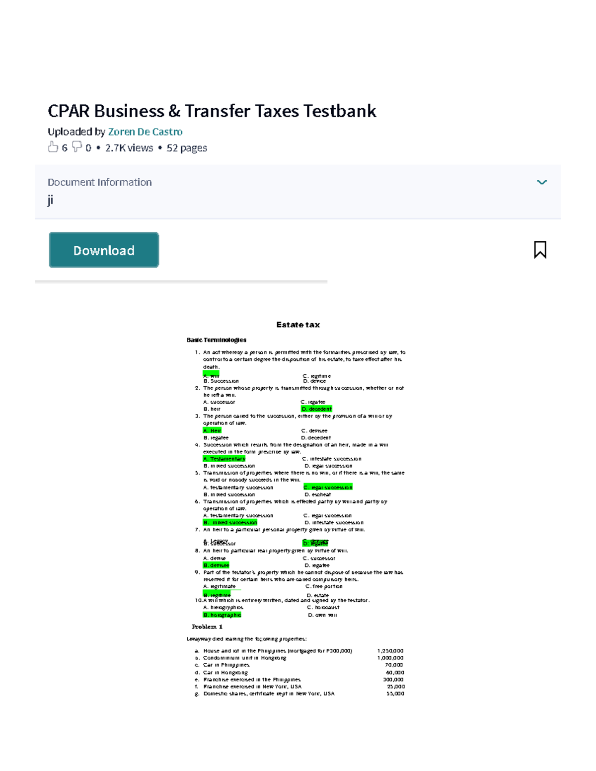 Pdfcoffee - business tax estate tax transfer tax - CPAR Business ...