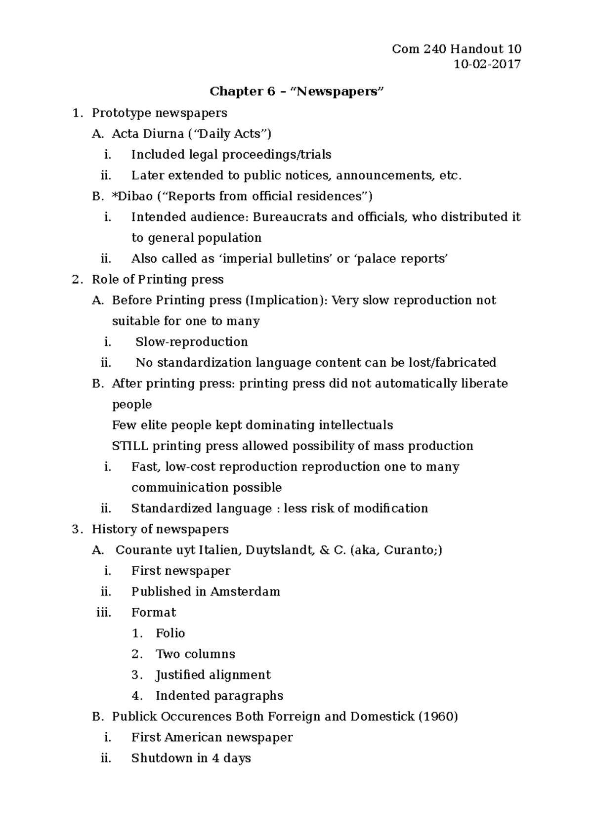 Handout 10 Newspaper Part 1 10022017 Com 240 Handout 10 1002