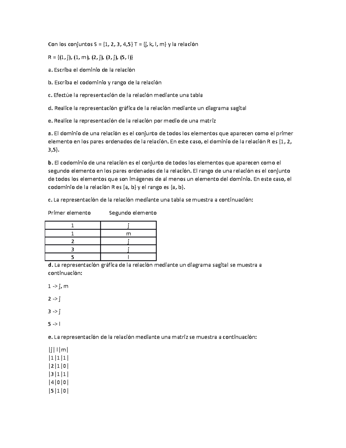 Con Los Conjuntos M - Escriba El Dominio De La Relación B. Escriba El ...