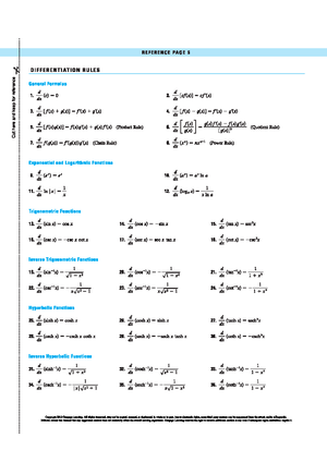 Formula Sheet - vcc - Mathematics I - Studocu