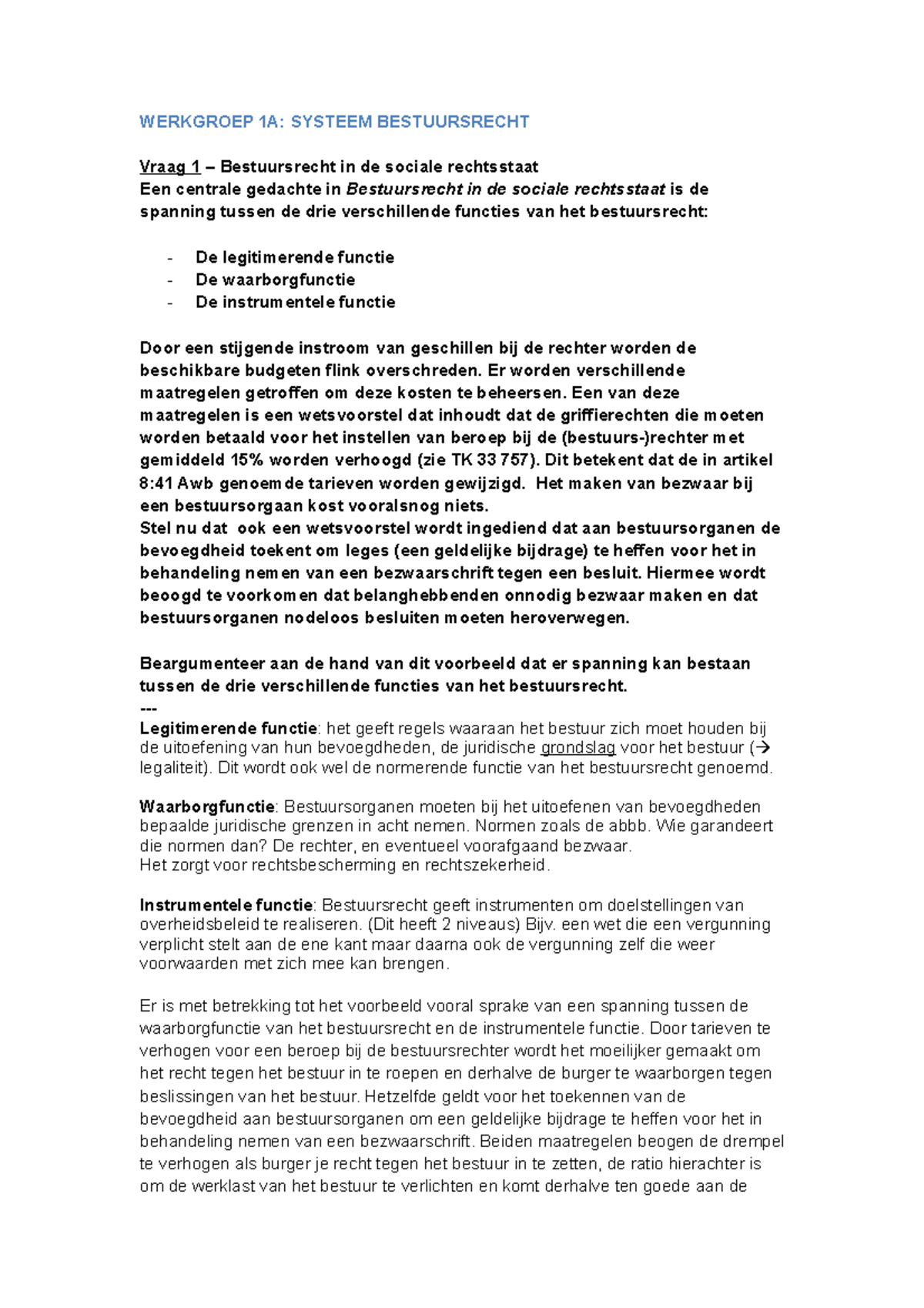 Bestuursrecht - Werkgroep Uitwerkingen - WG1 - WERKGROEP 1A: SYSTEEM ...