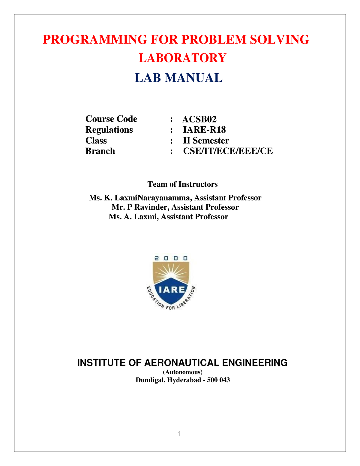 programming for problem solving lab manual jntuh