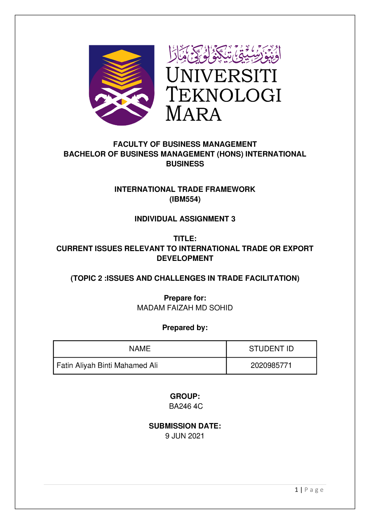 IBM554 - Individual Assignment 3 - FACULTY OF BUSINESS MANAGEMENT ...