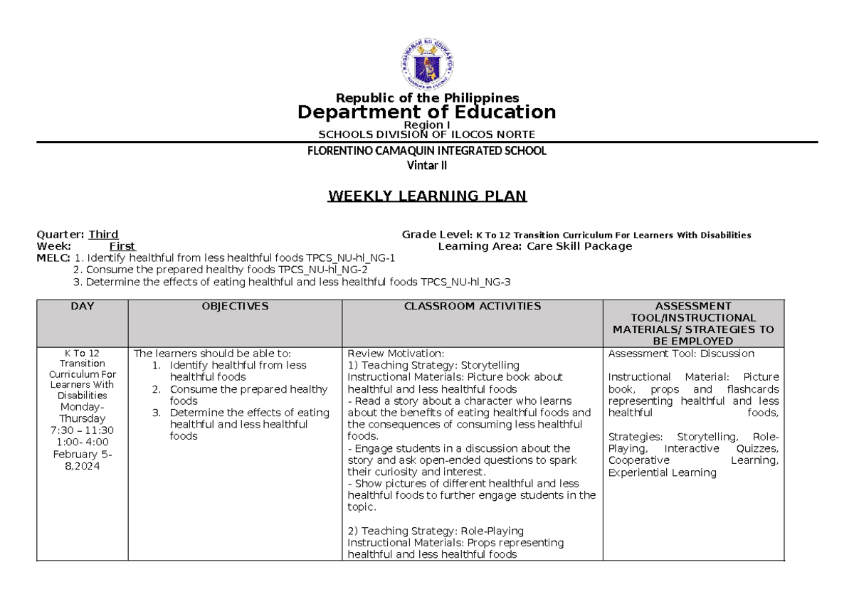 WLP - Republic of the Philippines Department of Education Region I ...