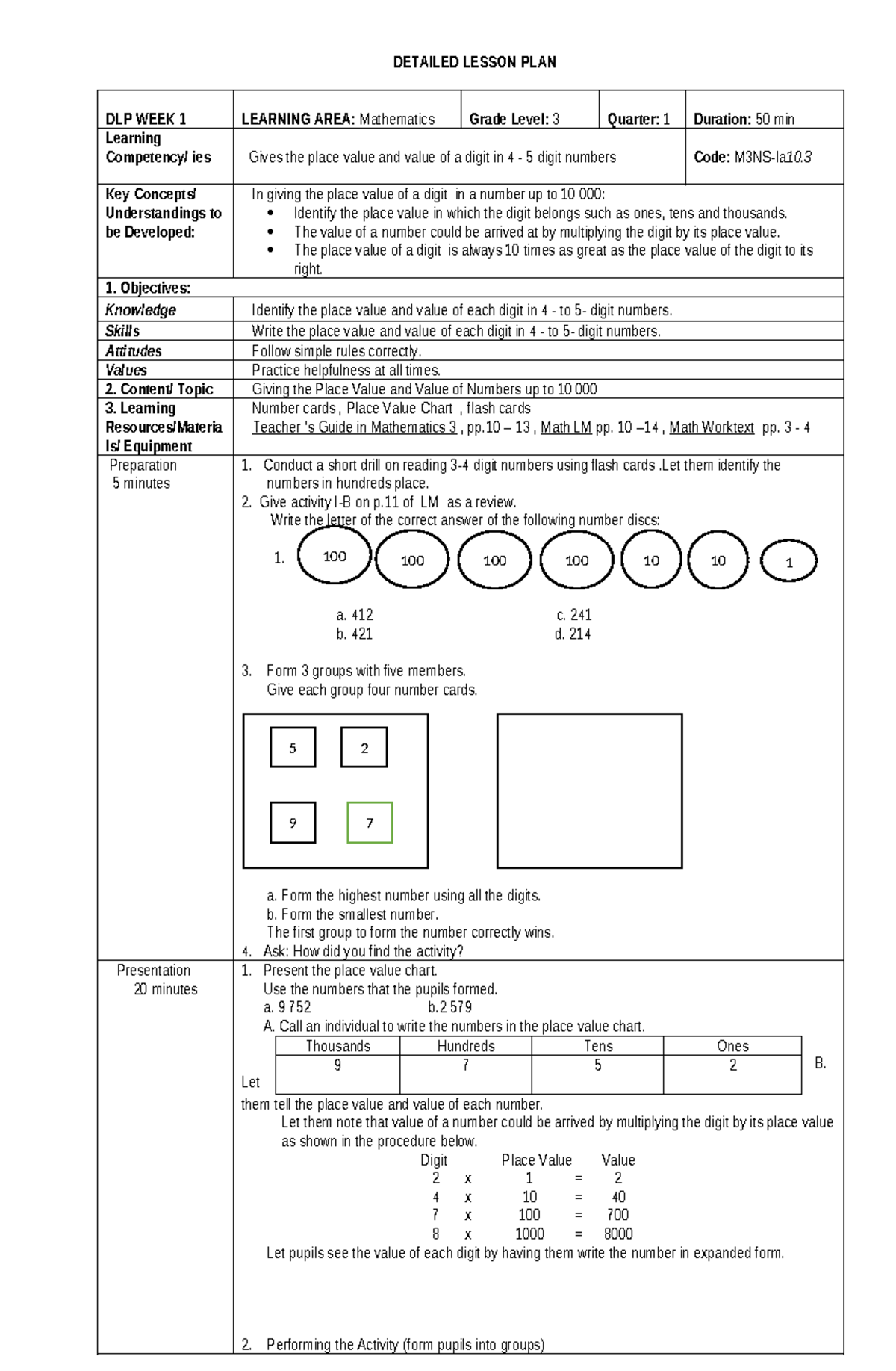 Dlp-week-1-comp2 math3q1 - DETAILED LESSON PLAN DLP WEEK 1 LEARNING ...