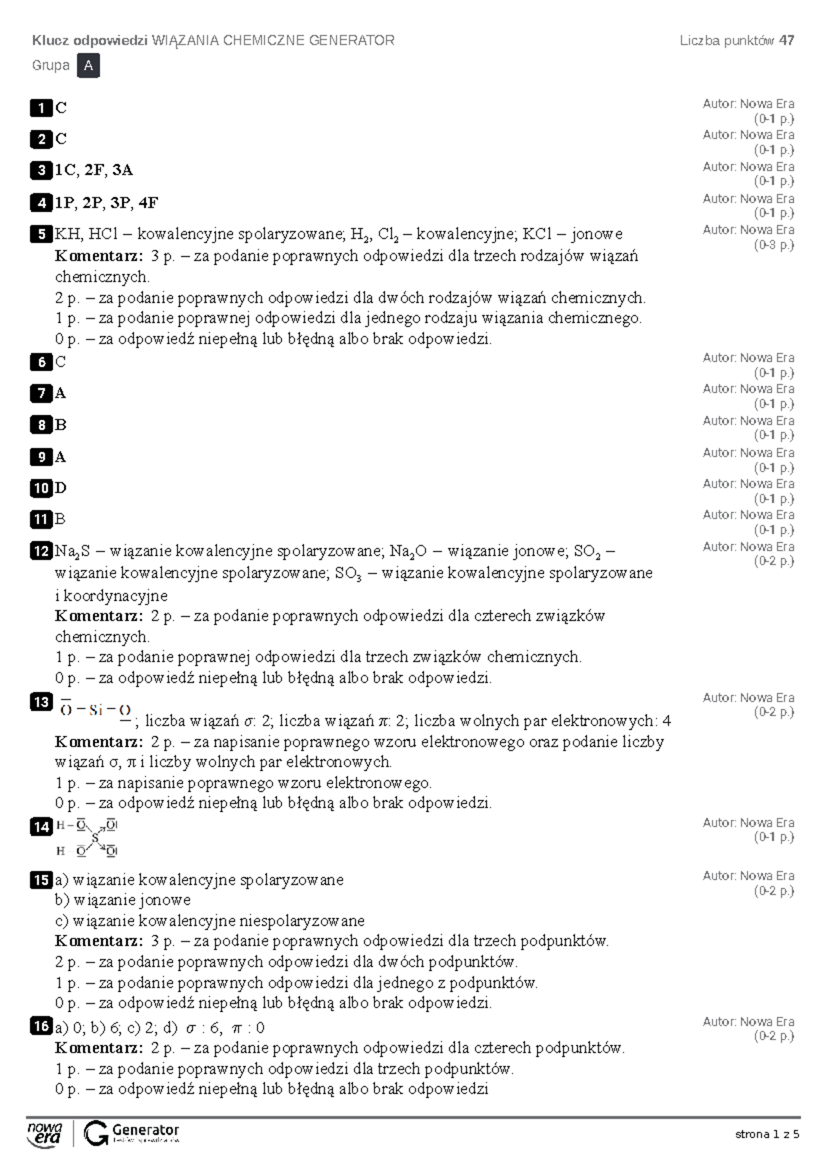 Wiazania Chemiczne Generator Klucz odpowiedzi - Klucz odpowiedzi