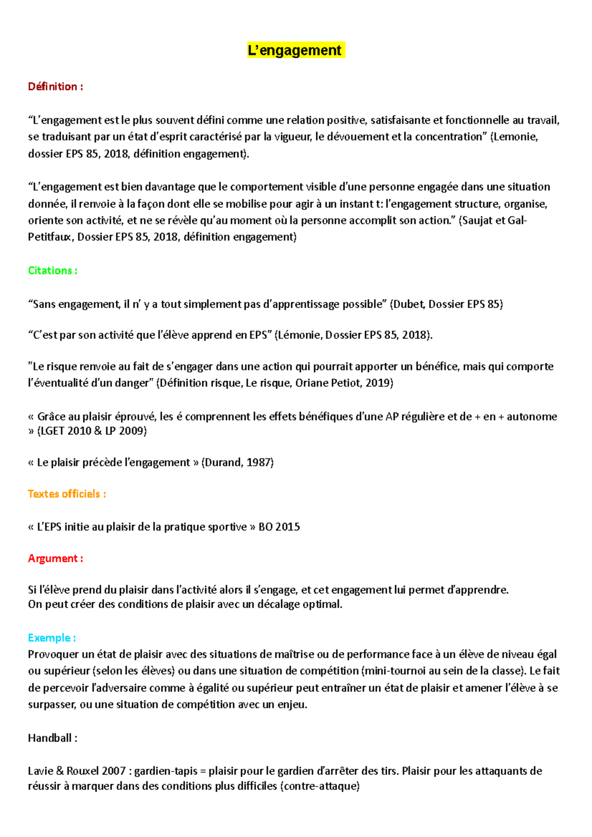 L’engagement - L'engagement - L’engagement Définition : “L'engagement ...