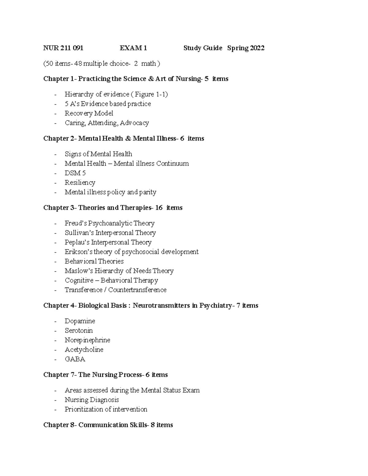 NUR 211 091 EXAM 1 Study Guide Spring 2022 - NUR 211 091 EXAM 1 Study ...