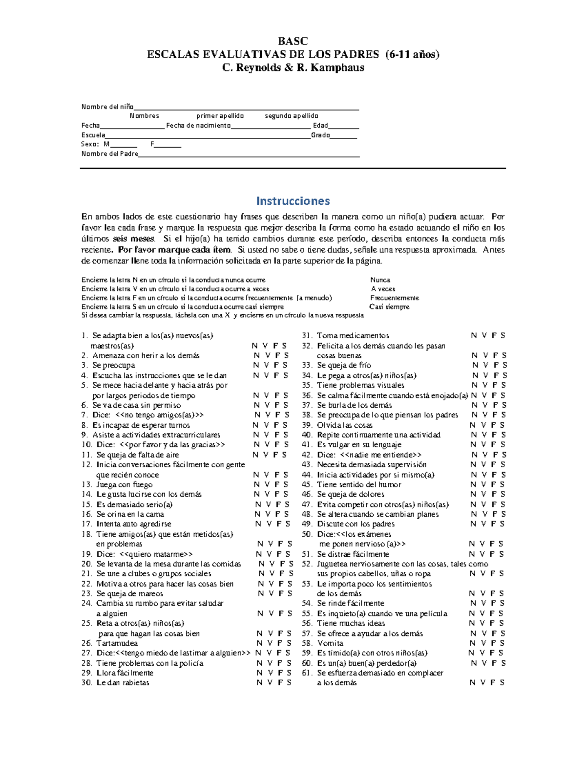 Basc Padres Kkk Basc Escalas Evaluativas De Los Padres A Os C Reynolds R