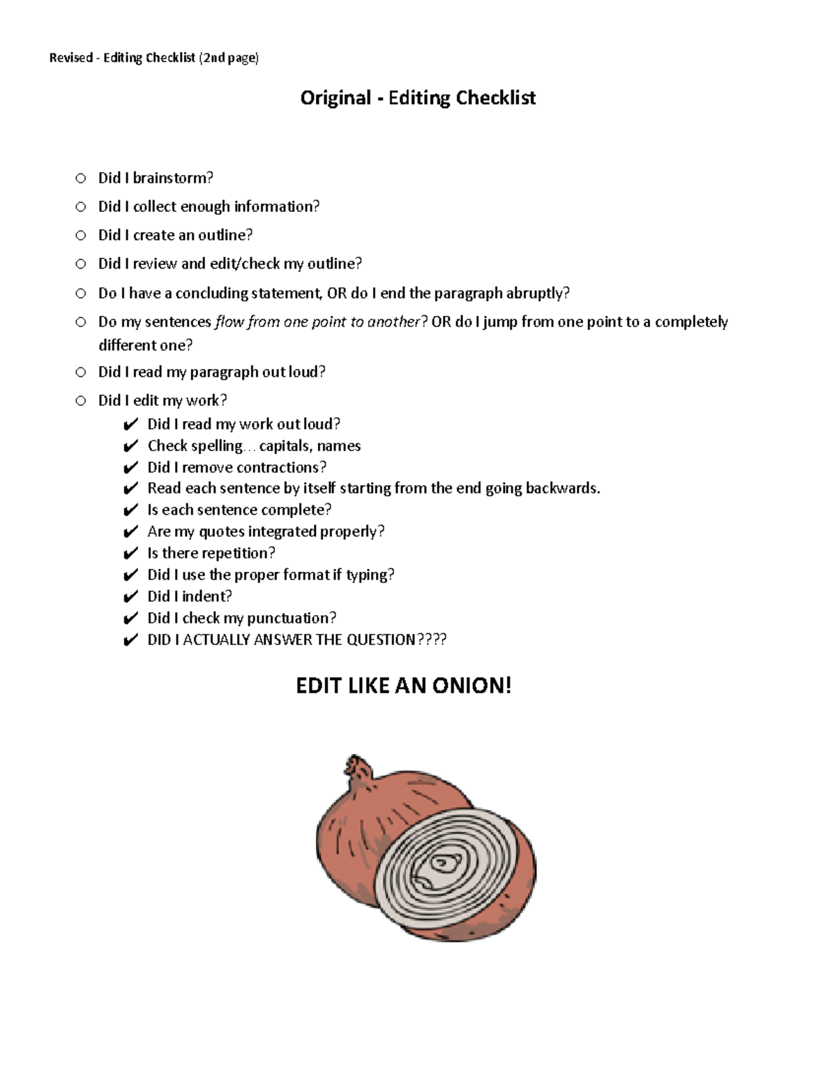 Official Editing Checklist - Revised - Editing Checklist (2nd page ...