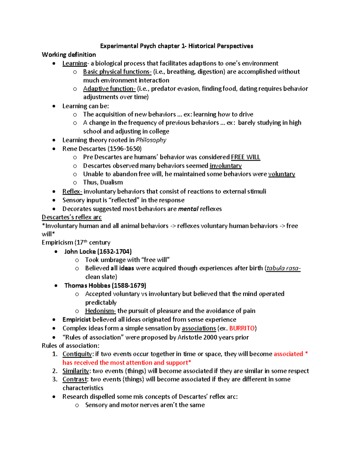 Experimental Psych Chapter 1,2,3,4 - Experimental Psych Chapter 1- Historical Perspectives ...