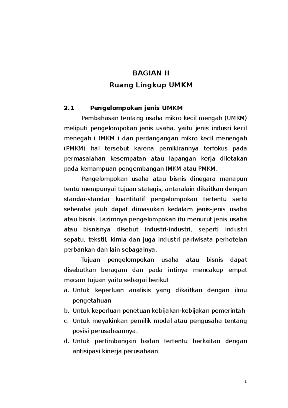 Bagian 2 Ruang Lingkup UMKM - BAGIAN II Ruang Lingkup UMKM 2 ...